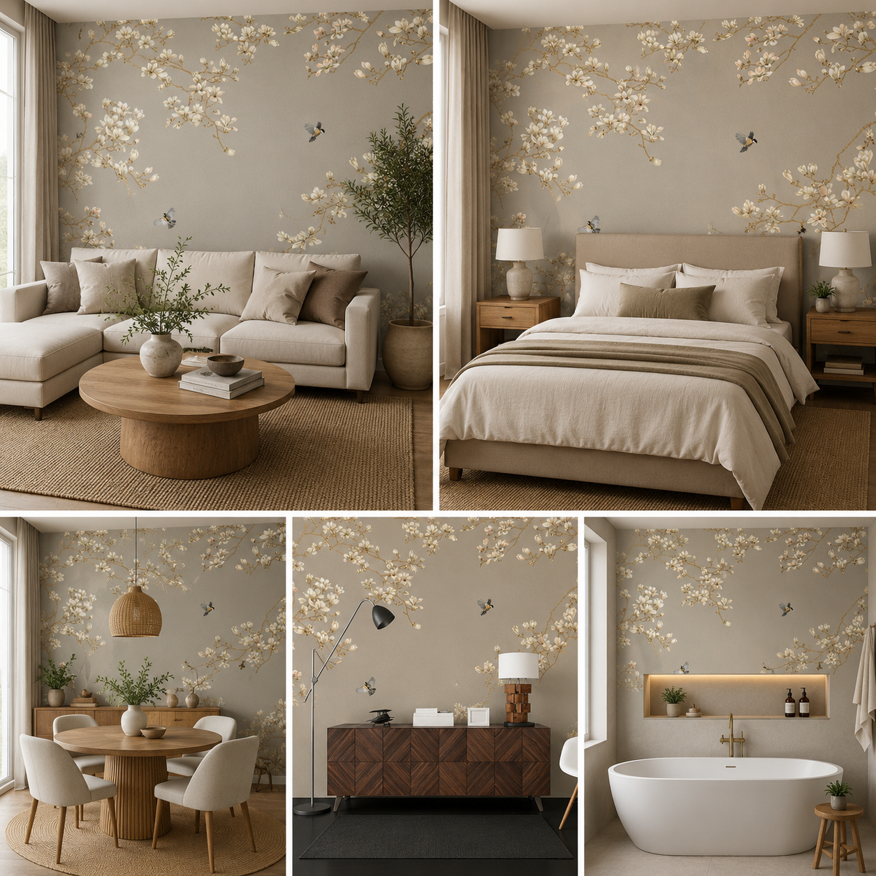 Flying Birds Floral Wallpaper for Living Room