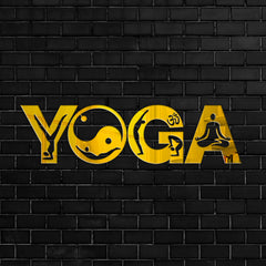 3D Yoga Postures Golden Acrylic for Living Room (22x6 in)