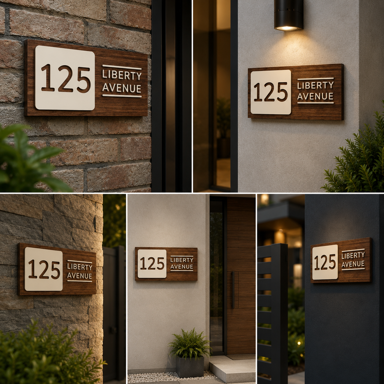 Premium Wooden Finish Acrylic House Number Name Plate with Cut-Out Design | Modern Address Sign with Dual Layer Panel