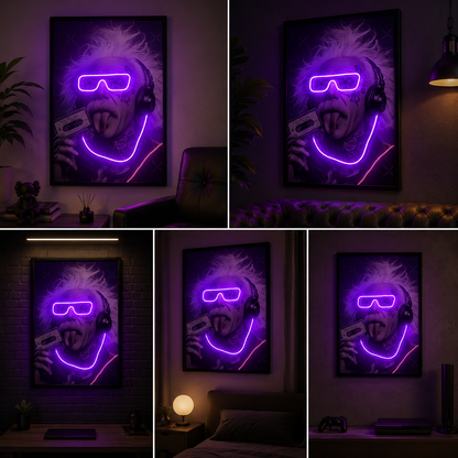 Albert Einstein LED Neon Wall Art | Modern Scientific Pop Art LED Frame for Home, Office & Creative Studio