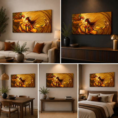 Radha Krishna Romantic Canvas Wall Painting for Luxury Spiritual Home Decor