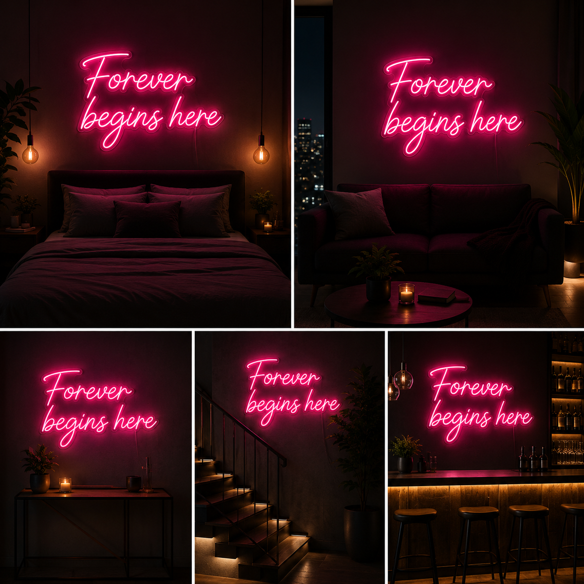 Forever Begins Here LED Neon Sign | Romantic Wedding, Engagement & Bedroom Wall Light