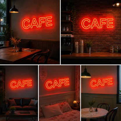 Cafe Neon Sign Board – Red Custom Neon Light Wall Decor (20 By 10 Inches)