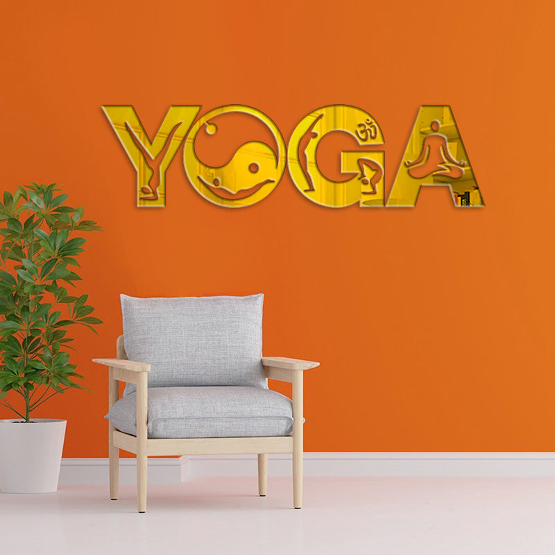 3D Yoga Postures Golden Acrylic for Living Room (22x6 in)