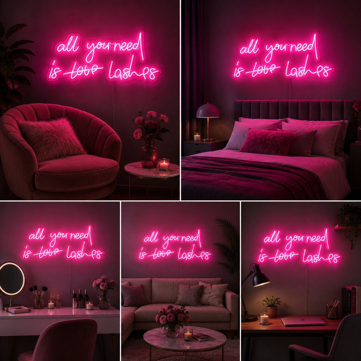 All You Need Is Love Neon Sign Board | Pink LED Custom Neon Light Sign for Bedroom, Salon & Aesthetic Wall Decor