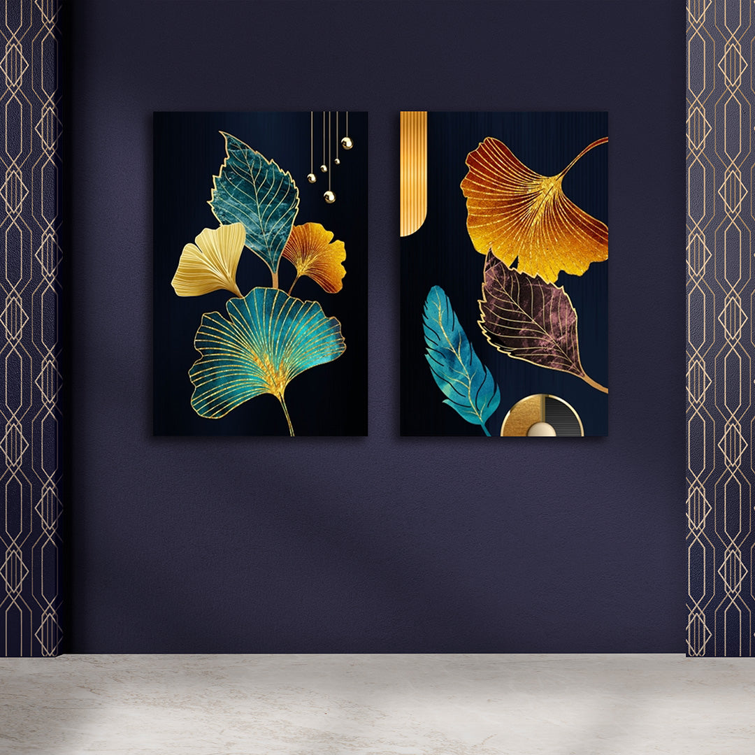 Abstract Gold Leaf Canvas Painting Wall Art – Large Size Frame (18 x 24 Inches Each Part)