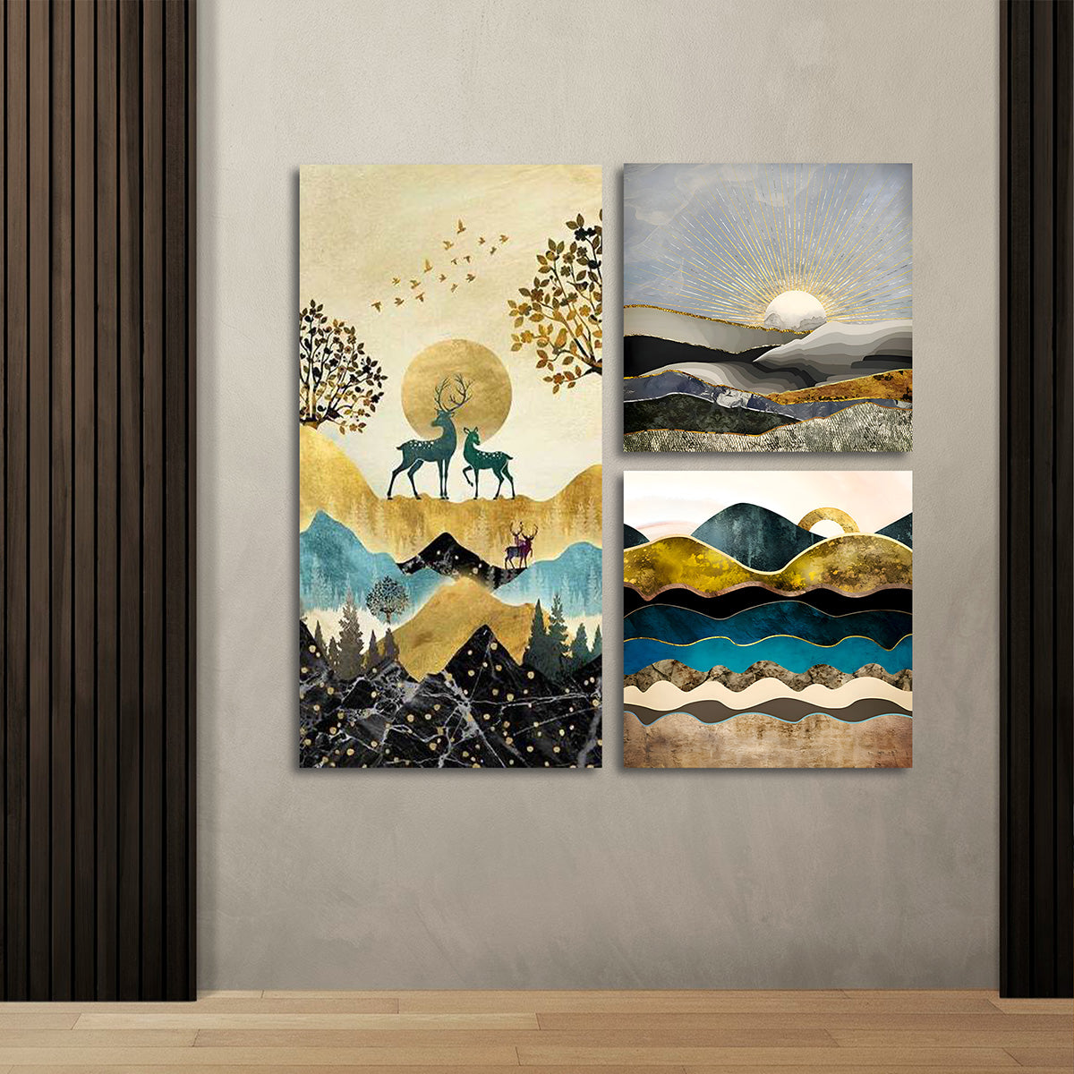 Abstract Nature Landscape Canvas Painting Wall Art Set – Large Size Frame (36 x 36 Inches Total Part)