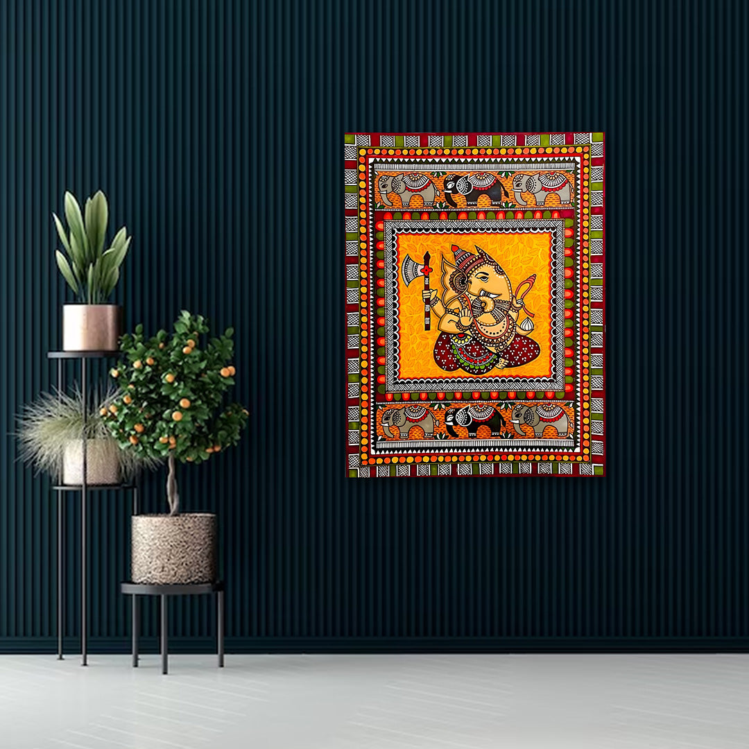 Lord Ganesha Canvas Wall Art | Traditional Indian Painting Wall Decor for Home, Living Room & Office