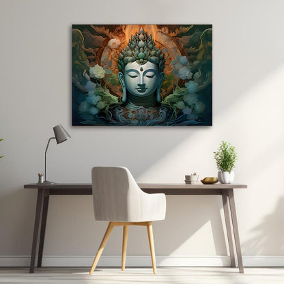 Serene Buddha Face Wall Painting | Modern Spiritual Canvas Art for Home & Office Decor