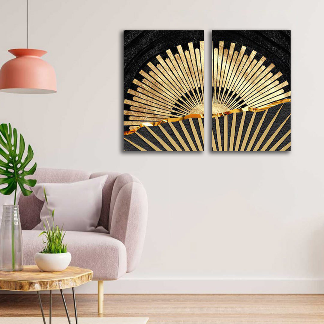 Abstract Golden Sunrise Canvas Painting Wall Art Set – Frame for Living Room (18 x 24 Inches Each Part)