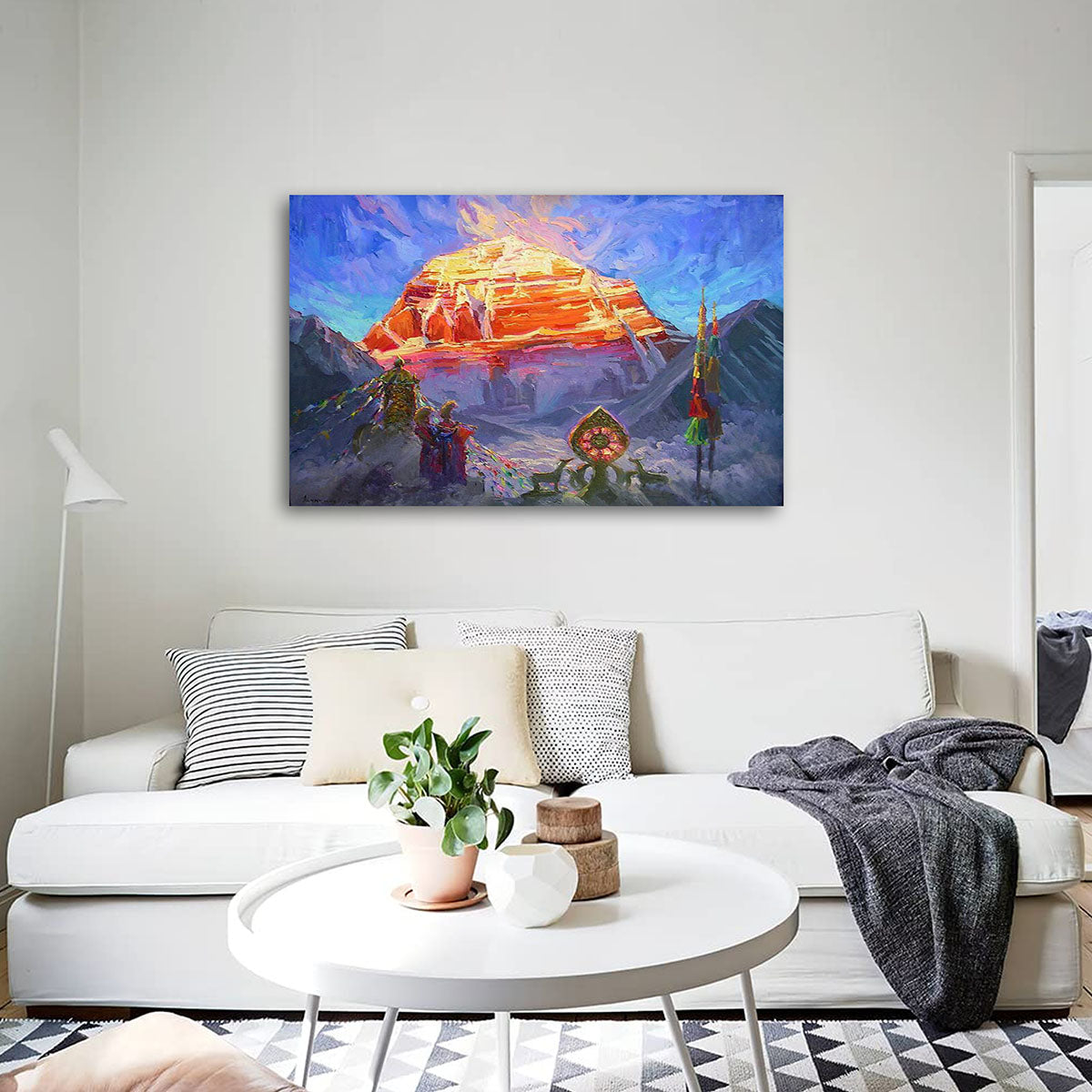 Mount Kailash Spiritual Landscape Canvas Painting – Himalayan Sacred Mountain Wall Art Canvas Painting Frame for Living Room