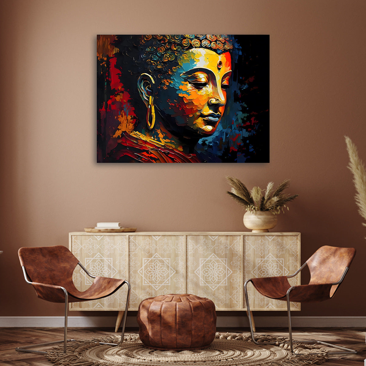 Abstract Buddha Face Wall Painting | Colorful Spiritual Canvas Art for Modern Home Decor