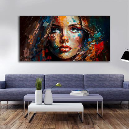 Colorful Abstract Woman Portrait Canvas Painting Wall Art for Living Room