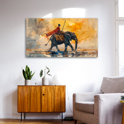 Royal Elephant Warrior Canvas Wall Art | Majestic Indian King Painting | Bold Statement Decor