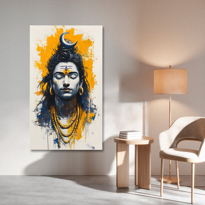 Modern Lord Shiva Canvas Painting Frame | Meditative Shiva Abstract Wall Art | Large Spiritual Canvas Wall Decor for Living Room