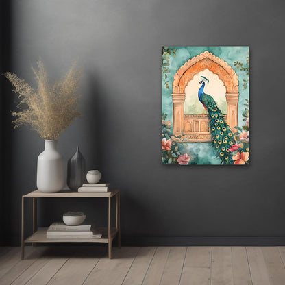 Peacock Canvas Wall Art with Arch Design | Elegant Nature Inspired Painting for Home Decor & Living Room