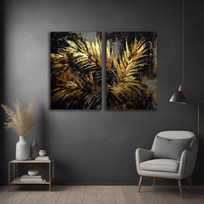 Abstract Gold Palm Leaf Canvas Painting Wall Art Set Frame (18 x 24 Inches Each Part)