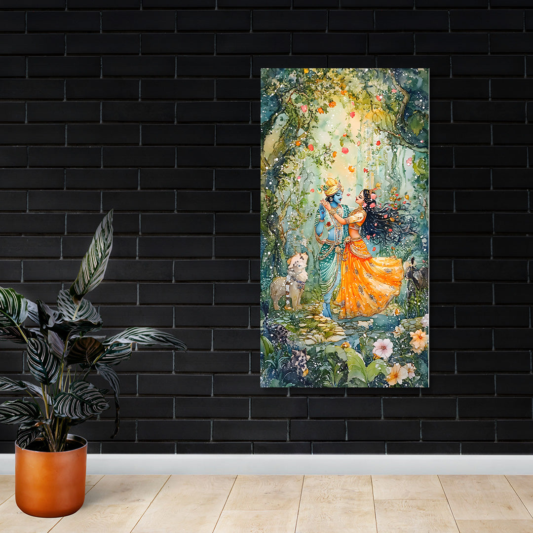 Radha Krishna Forest Dance Canvas Painting Frame Romantic Spiritual Wall Decor for Living Room