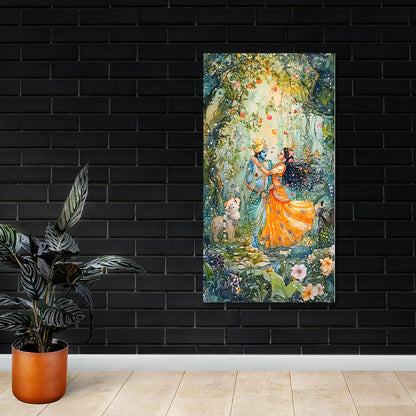 Radha Krishna Forest Dance Canvas Painting Frame Romantic Spiritual Wall Decor for Living Room