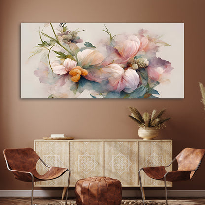 Abstract Pastel Floral Canvas Painting Wall Art – Large Size Frame for Living Room Decor