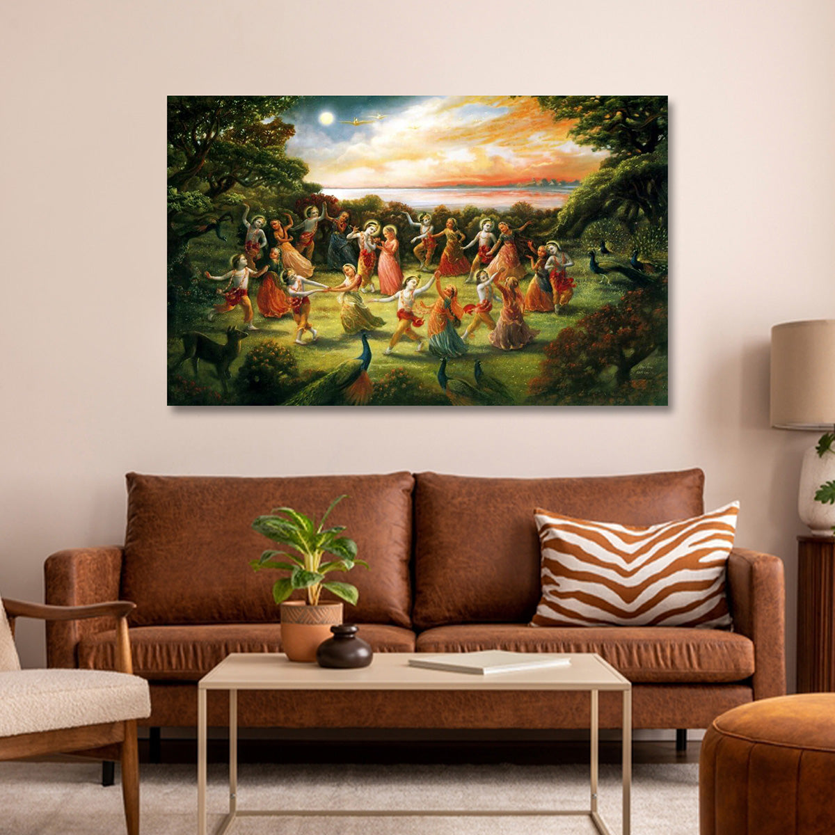 Krishna Raas Leela Canvas Painting Spiritual Wall Art for Living Room