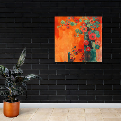 Modern Floral Abstract Canvas Wall Art | Orange & Teal Bloom Painting | Contemporary Statement Decor