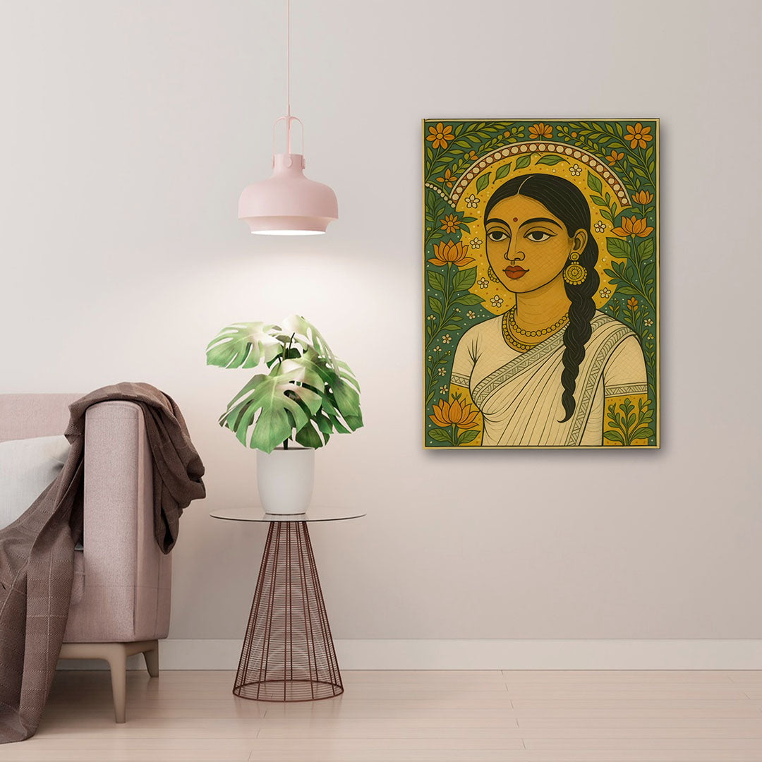 Indian Woman Canvas Wall Art | Ethnic Folk Painting for Home Decor & Living Room