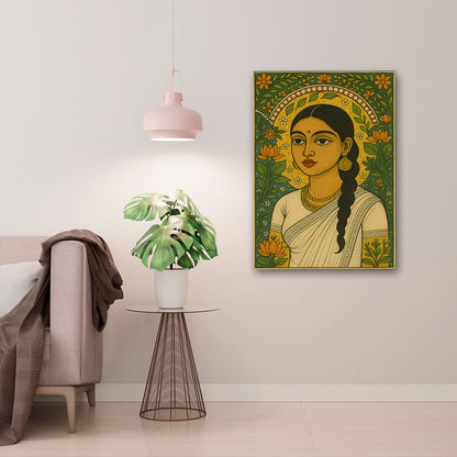 Indian Woman Canvas Wall Art | Ethnic Folk Painting for Home Decor & Living Room