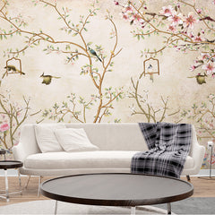 Premium Chirping Birds on Floral Wallpaper for Living Room, Bedroom, Office Walls Decor Wallpaper | Just Peel and Stick Self Adhesive Wallpaper