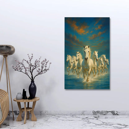 White Running Horses Canvas Painting Frame Wall Decor for Living Room Vastu Horse Artwork