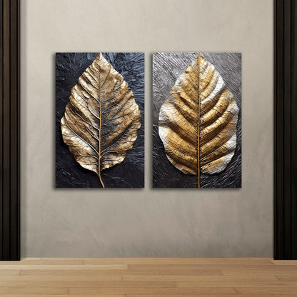 Abstract Gold Leaf Canvas Painting Wall Art – Large Size Frame for Living Room (18 x 24 Inches Each Part)