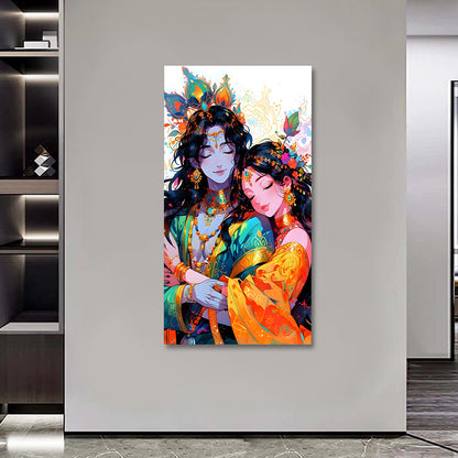 Modern Radha Krishna Canvas Painting Frame | Colorful Artistic Krishna Wall Art | Large Contemporary Spiritual Wall Decor for Living Room