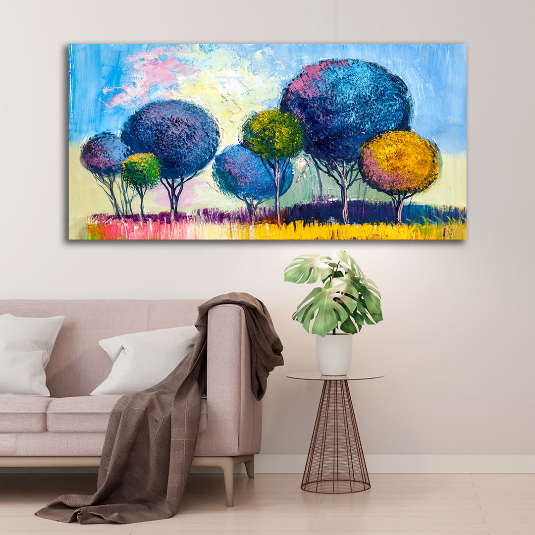 Colorful Abstract Tree Landscape Canvas Painting Wall Art for Living Room
