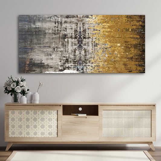 Abstract Gold Grey Canvas Painting Wall Art – Large Size Frame for Living Room Decor