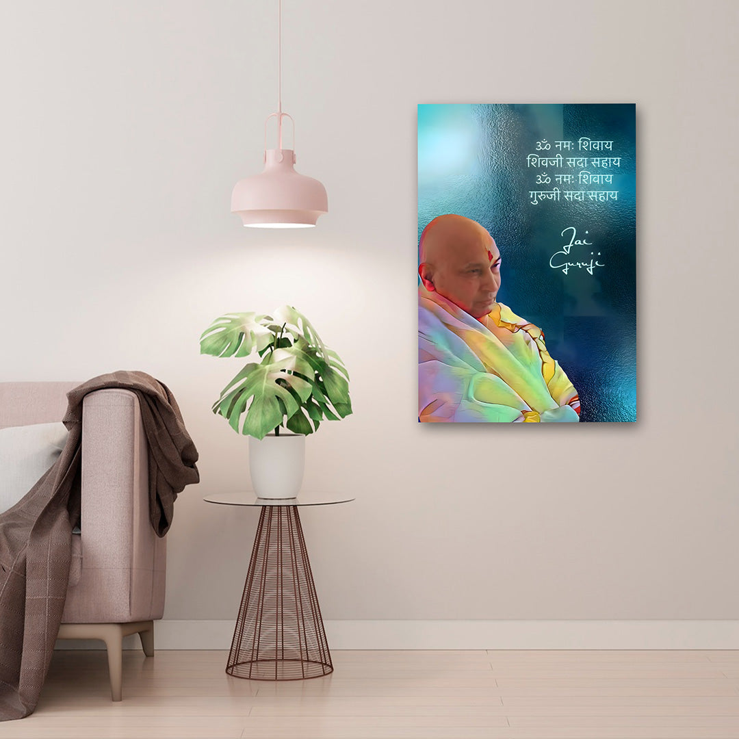 Guruji Canvas Wall Art with Om Namah Shivaya Mantra | Wall Decor for Home Decor