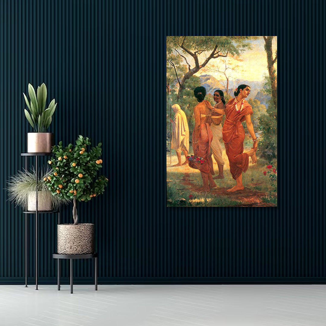 Ethnic Indian Village Women Canvas Painting Frame Wall Decor for Living Room