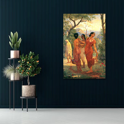 Ethnic Indian Village Women Canvas Painting Frame Wall Decor for Living Room