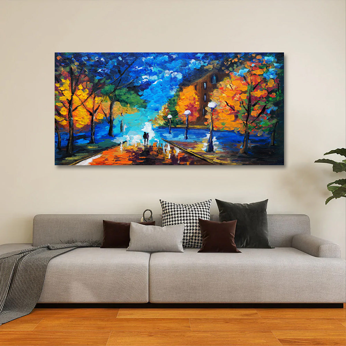 Colorful Night Park Landscape Canvas Wall Art Modern City Painting
