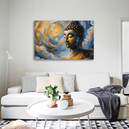 Golden Buddha Abstract Wall Painting | Modern Spiritual Canvas Art for Living Room & Home Decor