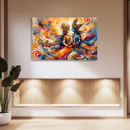 Radha Krishna Abstract Love Wall Painting | Colorful Modern Canvas Art for Living Room & Home Decor
