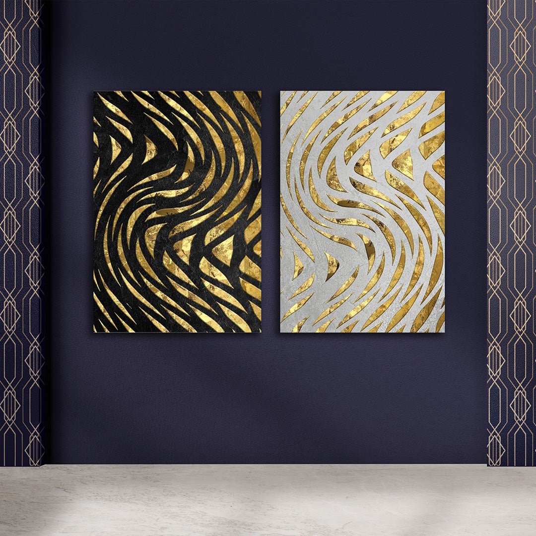 Abstract Gold Pattern Canvas Painting Wall Art Set – Large Size Frame for Living Room (18 x 24 Inches Each Part)