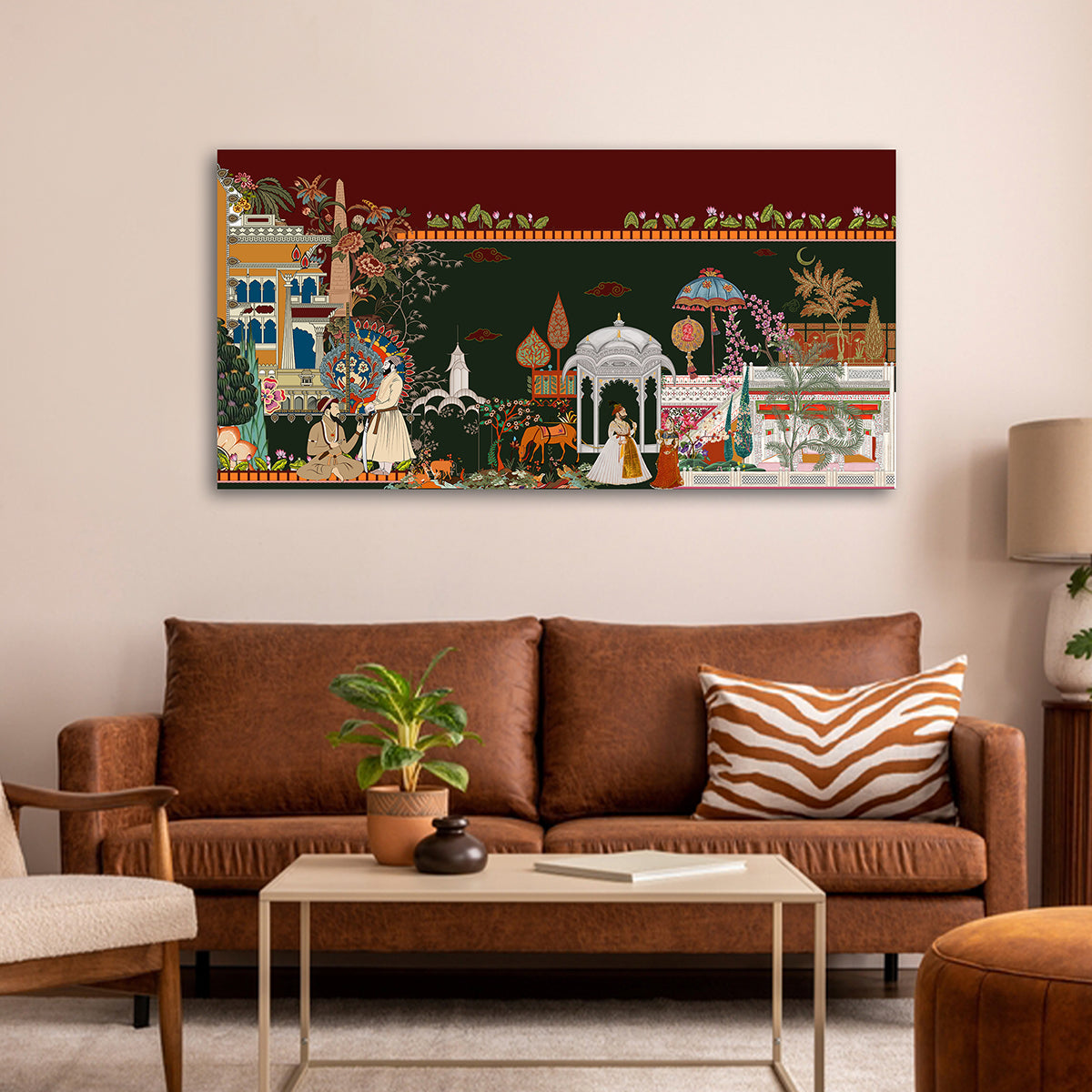 Royal Mughal Court Scene Canvas Wall Painting | Traditional Indian Miniature Artwork | Premium Heritage Wall Decor