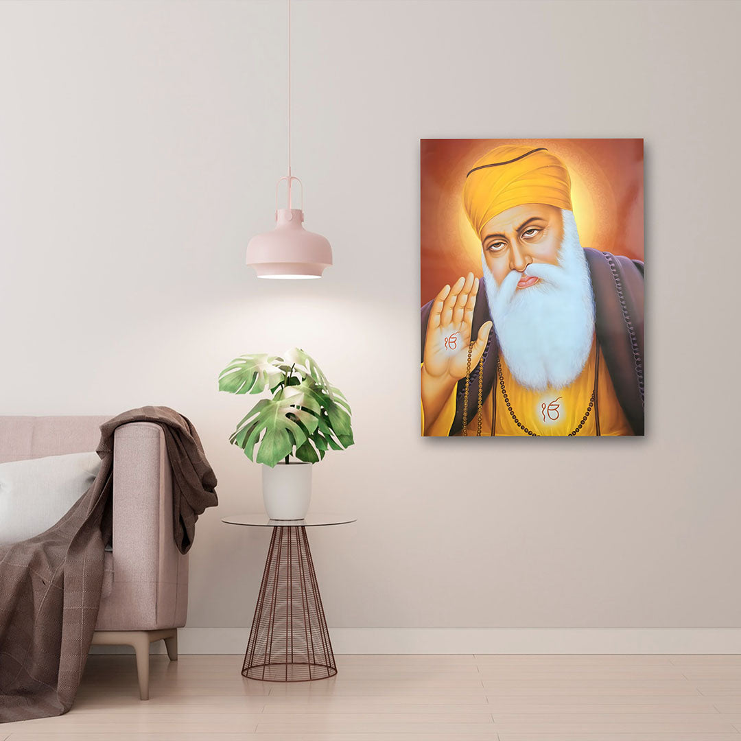 Guru Nanak Dev Ji Blessing Canvas Painting – Spiritual Sikh Wall Art Canvas Painting Frame for Living Room