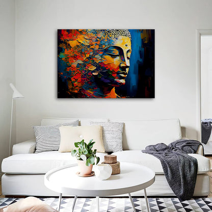 Colorful Abstract Buddha Face Wall Painting | Modern Spiritual Canvas Art for Living Room