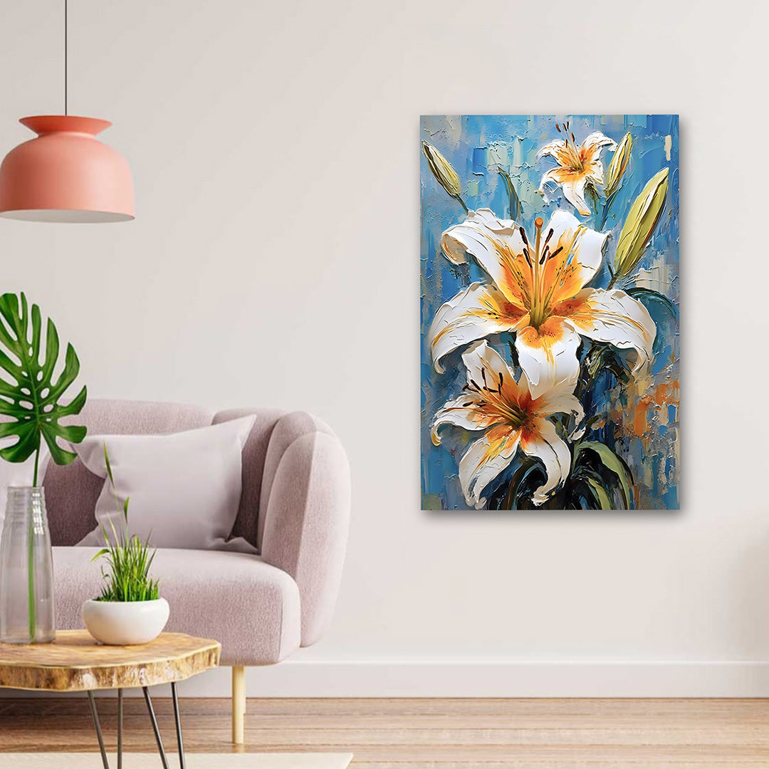 White Lily Flower Canvas Wall Painting | Modern Floral Art for Living Room & Home Decor