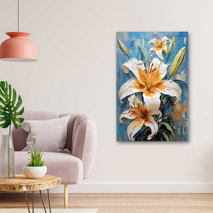 White Lily Flower Canvas Wall Painting | Modern Floral Art for Living Room & Home Decor