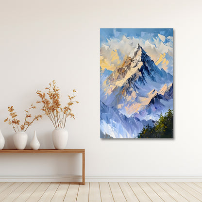 Abstract Mountain Landscape Wall Painting | Modern Snow Peak Canvas Art | Vertical Acrylic UV Printed Wall Decor for Living Room Bedroom