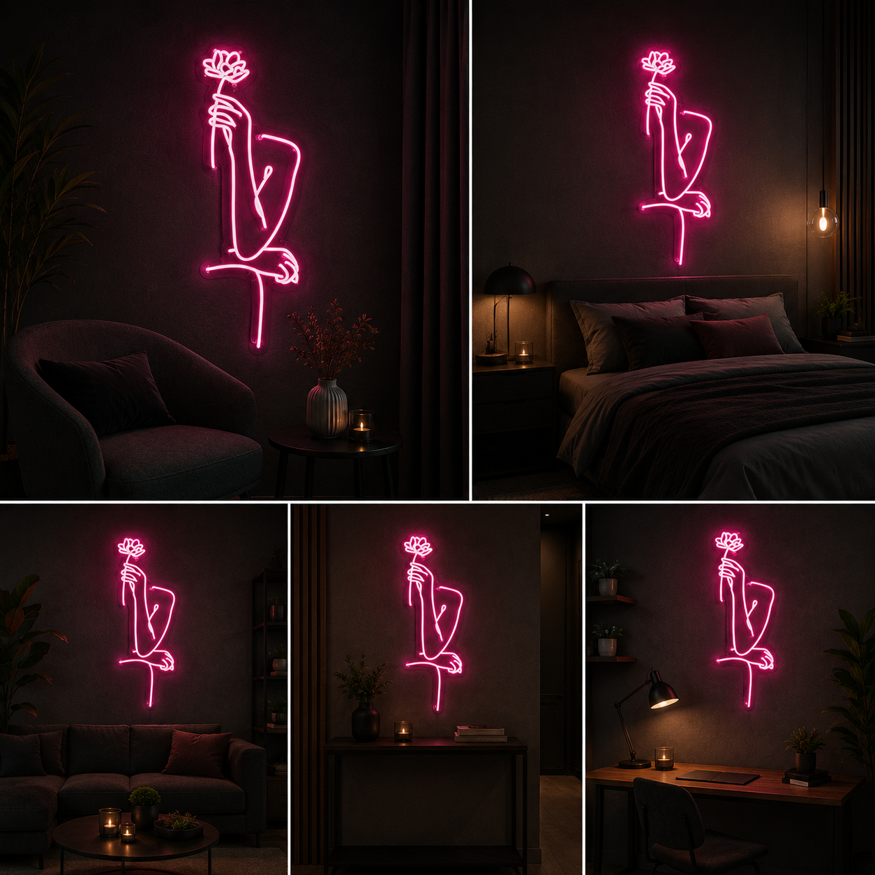 Hand Holding Flower Neon Sign Board – Pink LED Neon Light Wall Decor | Custom Neon Light & Customised Neon Light