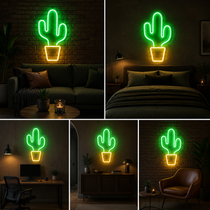 Cactus Plant Neon Sign Board – Custom Neon Light Wall Decor (15 x 20 Inches)