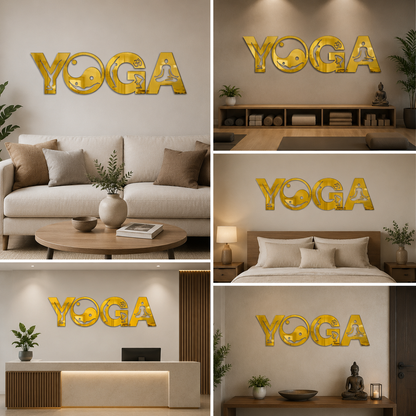 3D Yoga Postures Golden Acrylic for Living Room (22x6 in)